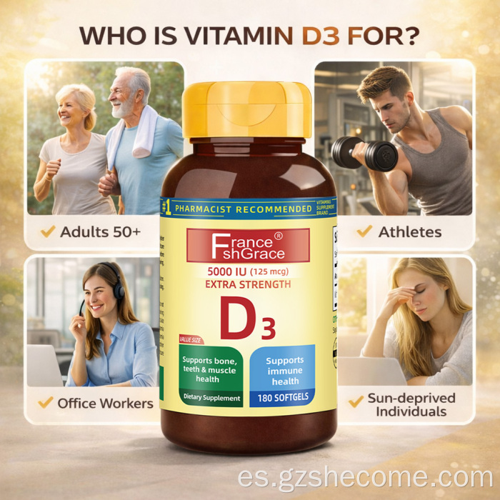 Shecome Vitamina D3 Cápsulas blandas Huesos Dientes Salud inmune